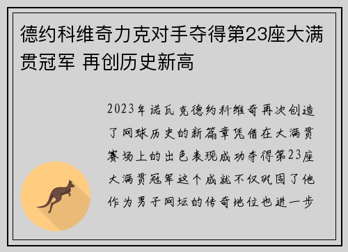 德约科维奇力克对手夺得第23座大满贯冠军 再创历史新高
